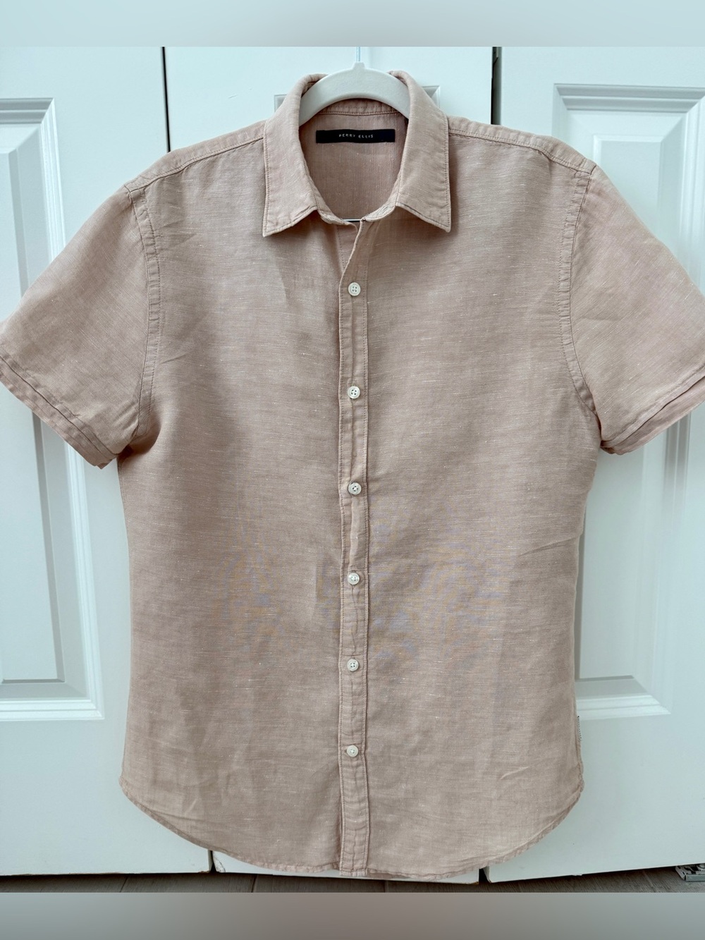 Perry Ellis Linen Blend Short-Sleeve Shirt - Beige